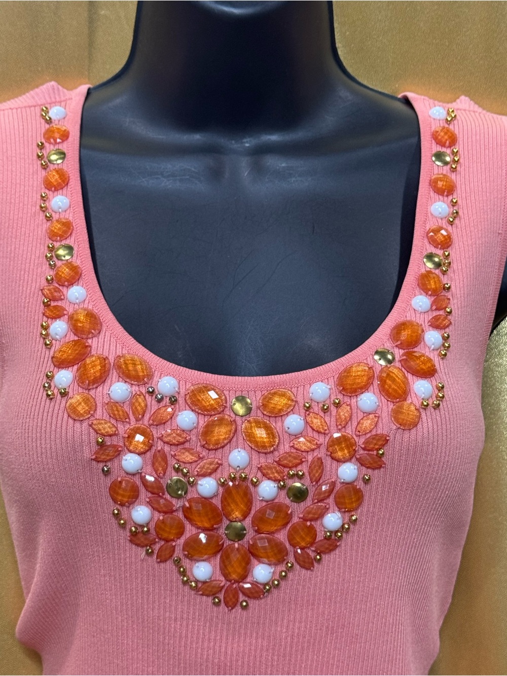 Ruby Rd. Peach Pink Embellished Tank Top Small Ribbed Knit - Picture 4 of 13